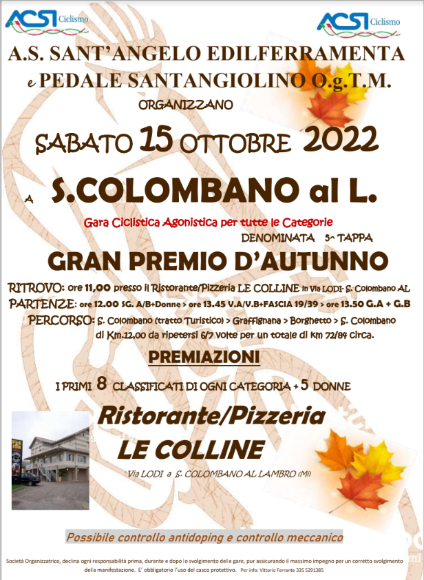 San Colombano al Lambro – sabato 15 ottobre 2022 – G.P. d’Autunno
